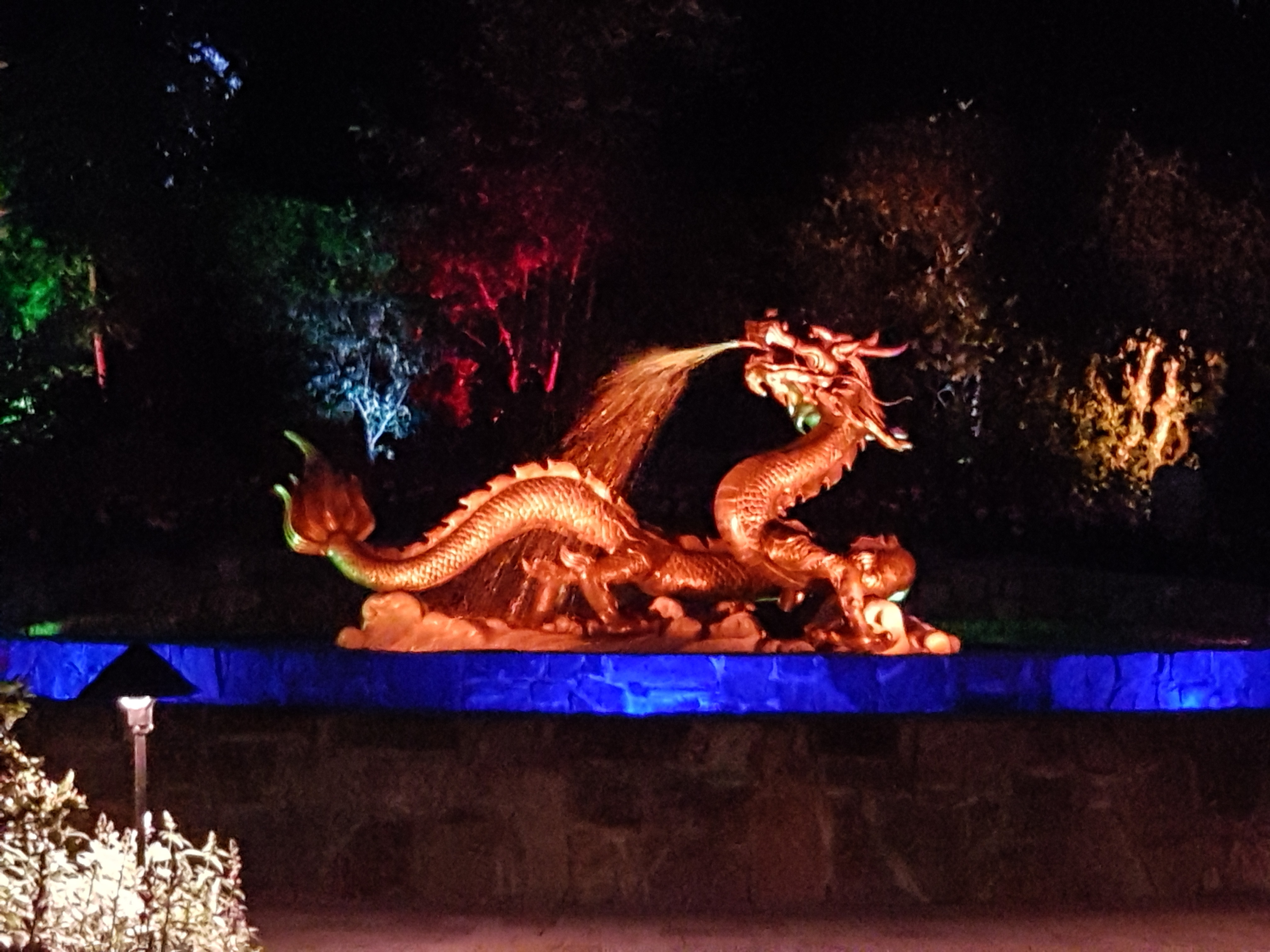 Chinese Dragon Fountain at night